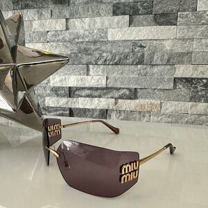 Miu Miu Sunglasses MU 54YS Gold Light Purple Brown 5AK0/6I Women  Logo AUTHENTIC